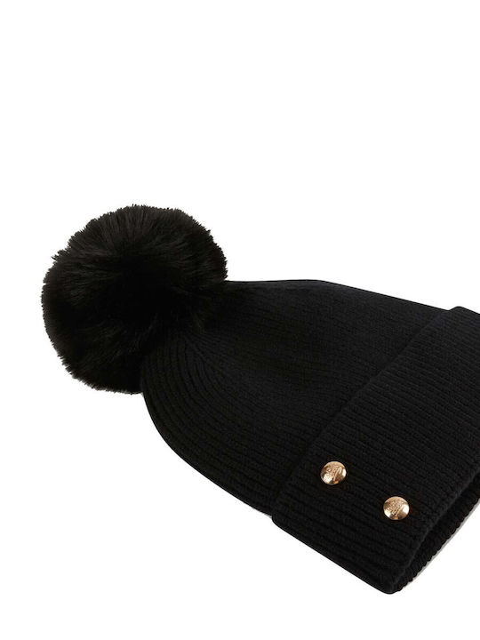 Morgan Pom Pom Beanie Beanie with Rib Knit in Black color