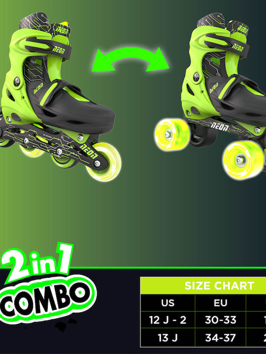Y Volution Neon Combo Inline / Quad Rollers Grün Erwachsene/Kinder