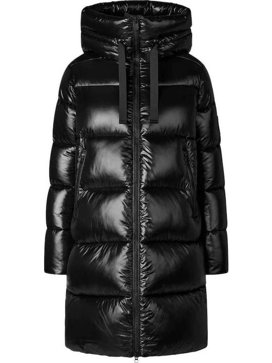 Μακρύ Γυναικείο Puffer Μπουφάν για Χειμώνα Black