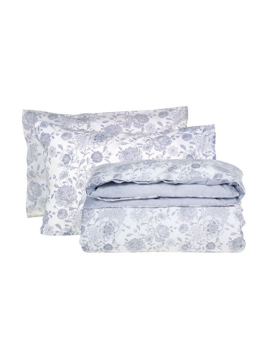 Das Home Bettbezug-Set Baumwolle Übergröße mit 2 Kissenbezügen 220x240 9636 Grey, Ivory