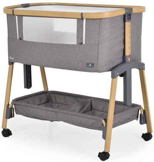 Cangaroo Λίκνο Amo με Στρώμα, Πλαϊνό Άνοιγμα και Ρόδες Light Grey