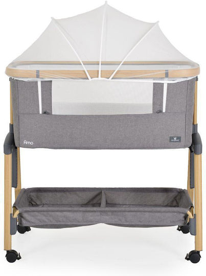 Cangaroo Cradle Amo with Mattress, Side Opening, and Wheels Light Grey