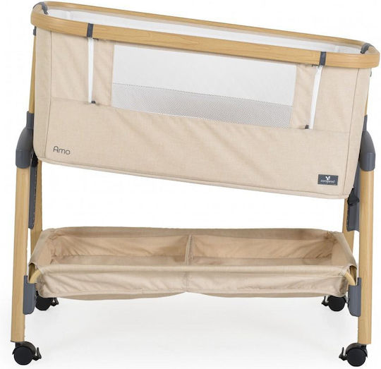 Cangaroo Cradle Amo with Mattress, Side Opening, and Wheels Beige