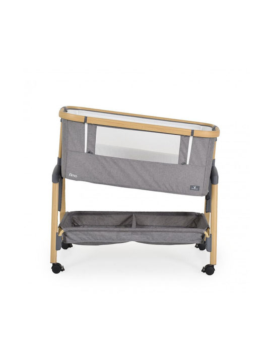 Cangaroo Λίκνο Amo με Στρώμα, Πλαϊνό Άνοιγμα και Ρόδες Light Grey