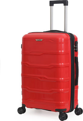 Amber Medium Travel Suitcase Hard Red with 4 Wheels Height 65cm