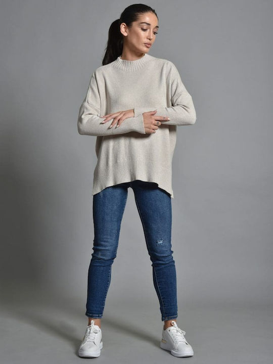 Belle Femme Women's Long Sleeve Sweater Beige