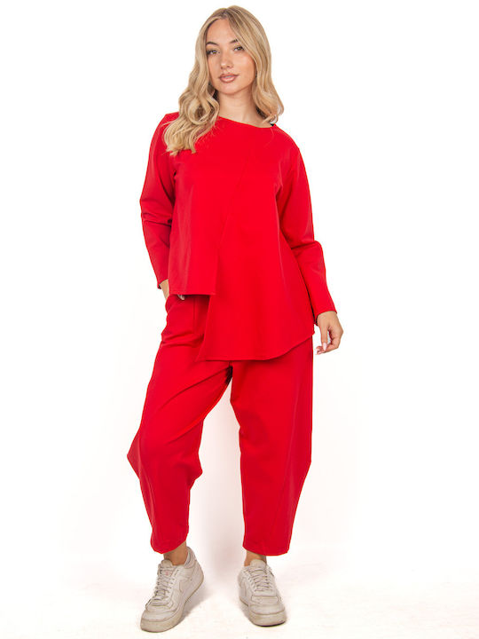 Ellen Women's RED Set with Trousers in Carrot Fit