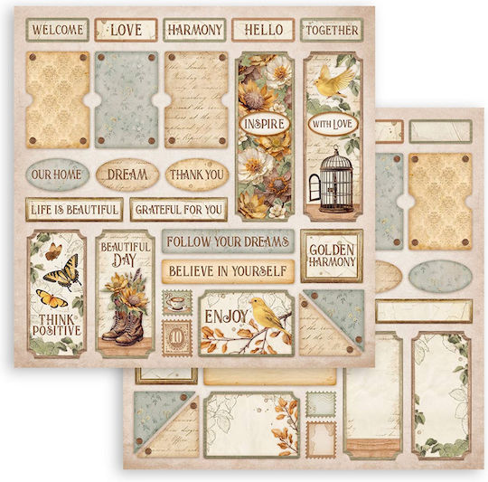 Scrapbooking-Papiere 10 Stück 20,3×20,3cm Stamperia Golden Harmony
