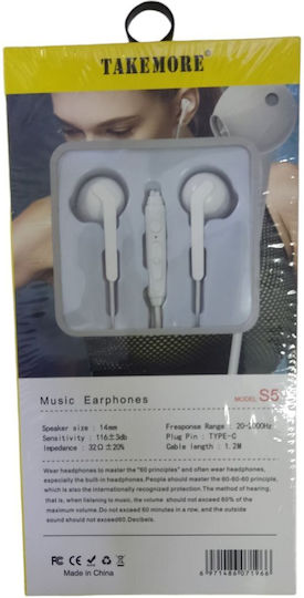 In-ear Handsfree Ακουστικά με Βύσμα USB-C Λευκό