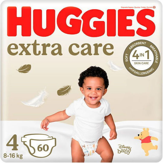 Huggies Πάνες με Αυτοκόλλητο Extra Care No. 4 για 8-16kg 60τμχ