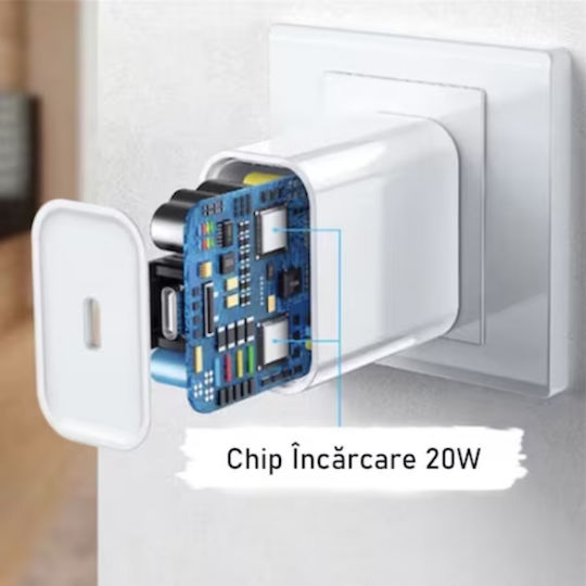 Ladegerät mit USB-C Anschluss und Kabel Blitzschlag 20W Weißs