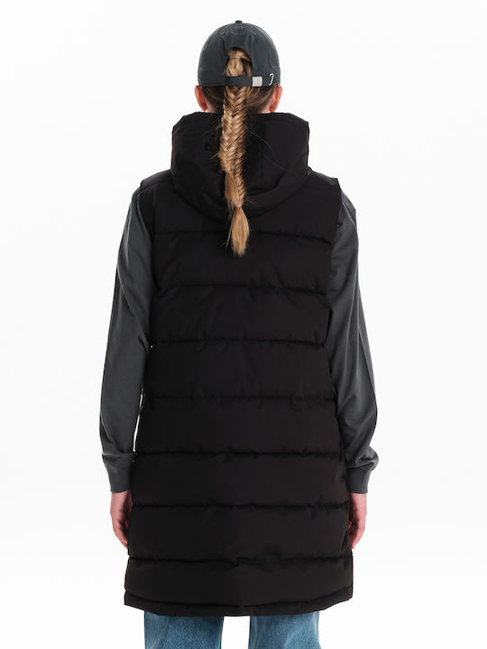 Women's Long Puffer Jacket for Winter with Hood Black