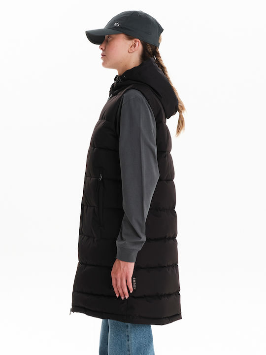 Women's Long Puffer Jacket for Winter with Hood Black