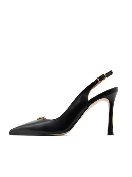 Mourtzi Slingback Leder Pumps mit hohem Absatz Schwarz