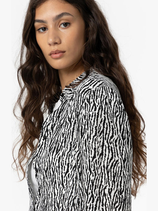 Women's Long Sleeve Shirt White-black