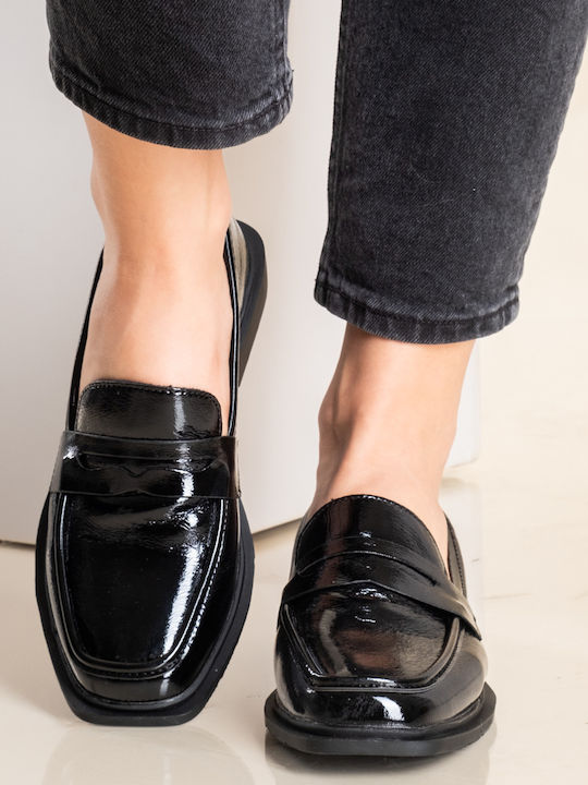 Adam's Shoes Patent Leather Women's Loafers in Black Color