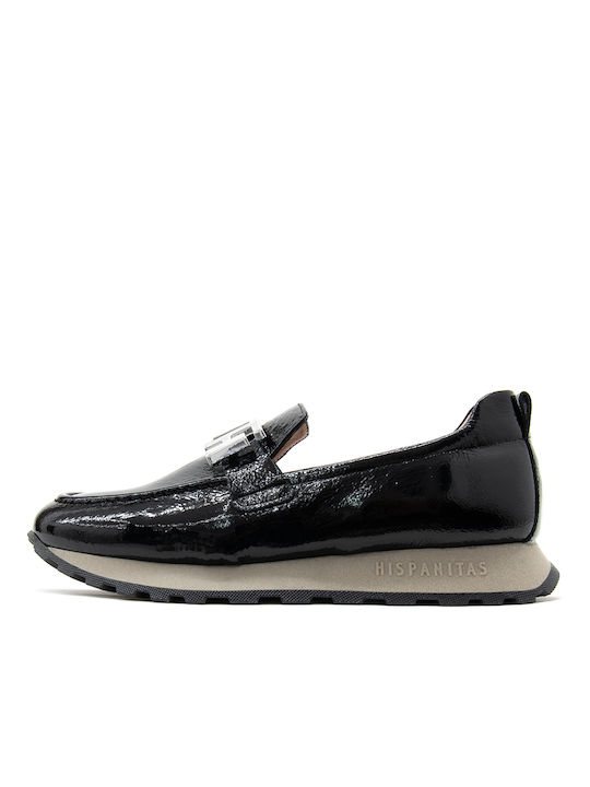 Hispanitas Patent Leather Women's Moccasins in Black Color