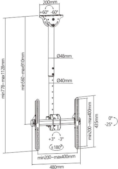 Crown Fernsehhalterung Decke bis 55"