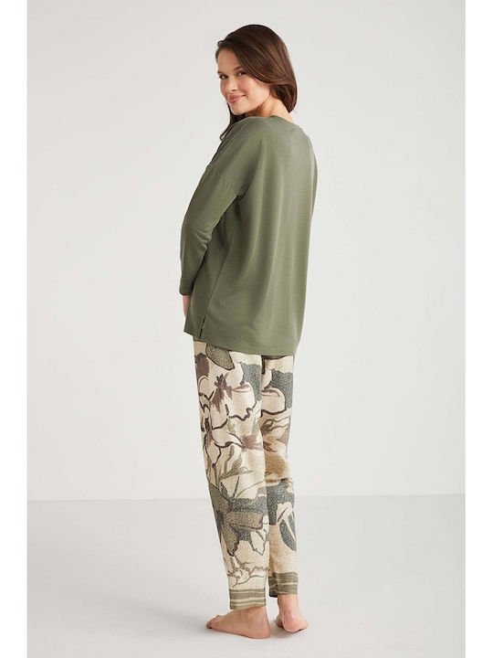 Penye Mood Winter Damen Pyjama-Set Grün