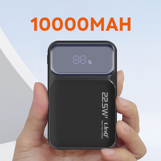 LinQ PD15500 Външна Батерия 10000mAh 20W с USB-A Изходен Порт и 2 USB-C Изходни Порта Черна