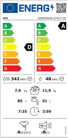 AEG 8000 Powercare Mașină de spălat cu uscător 11kg/7kg Cu aburi 1600 Rotiri cu Wi-Fi
