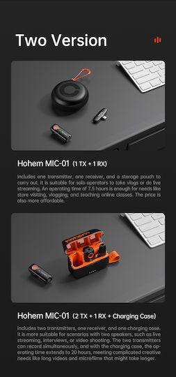 Hohem MIC-01 Lightning Wireless Microphone Πέτου, Clip On for Vocals