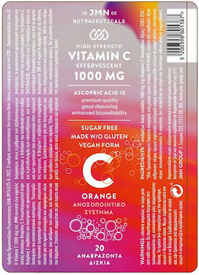 JMN Vitamin C for Immune System Boost, Skin & Antioxidant Action 1000mg 20 eff. tabs