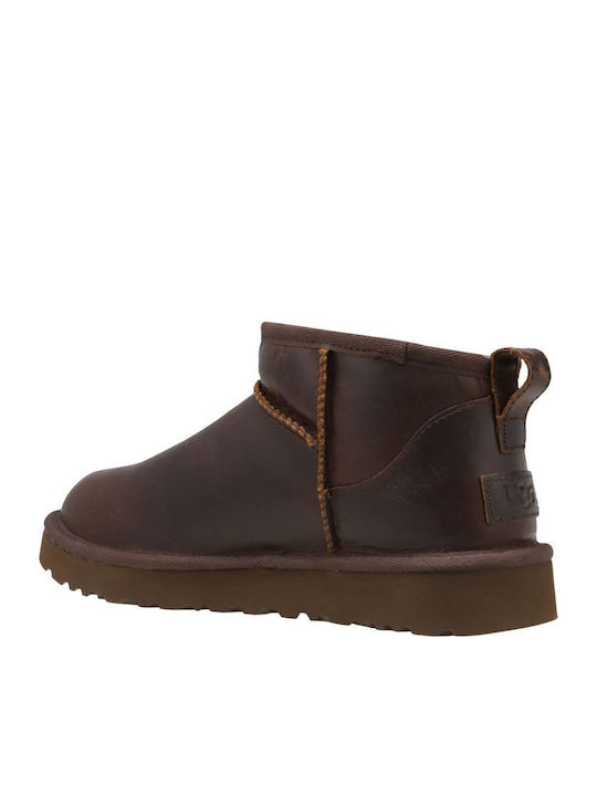 Classic Ultra Mini Leather Regen Leather Women's Ankle Boots DarkBrown