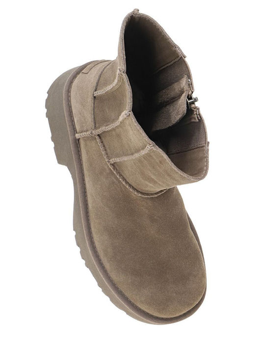 Classic Twin Seam New Heights Leather Women's Ankle Boots with Medium Heel Brown