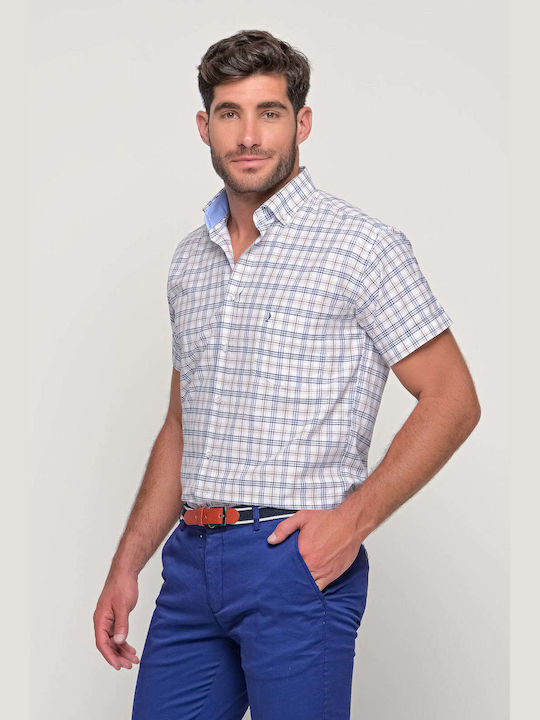 Ncs Men's Shirt Short Sleeve Checked White-beige