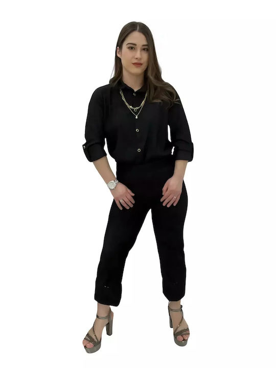 Collection Women's Black Set with Trousers with Elastic in Straight Line