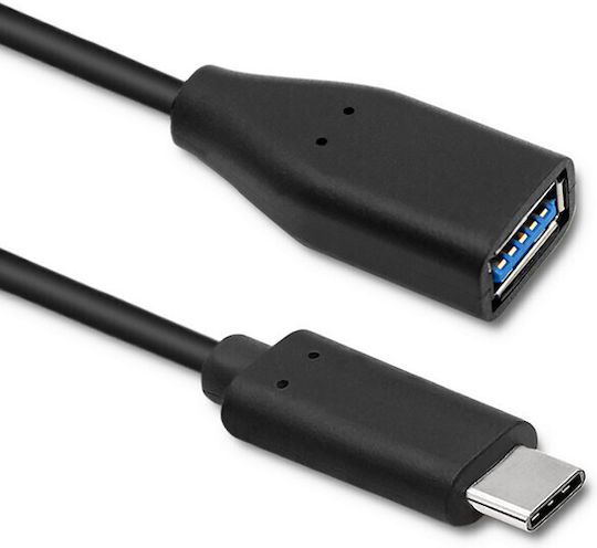 Qoltec USB 3.0 Cable USB-C male - USB-A female Μαύρο 0.2m 50485