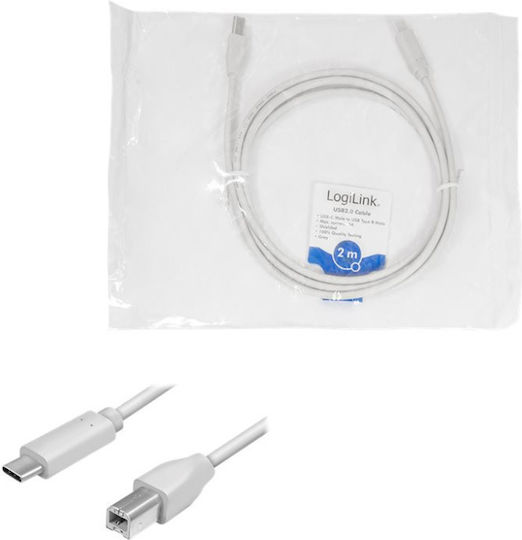 LogiLink USB 2.0 Cable USB-C male - USB-B Λευκό 2m CU0161
