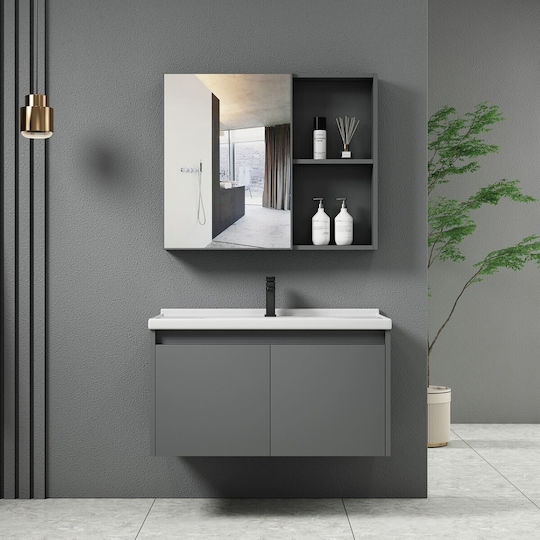 Woodwell IDEA-1 Πάγκος με Νιπτήρα & Καθρέπτη Μ60xΒ45xΥ47cm Γκρι