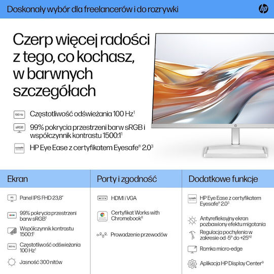 HP 524sw IPS Monitor 23.8" FHD 1920x1080 με Χρόνο Απόκρισης 5ms GTG Λευκό