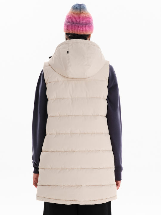 Women's Long Puffer Jacket for Winter with Hood Beige