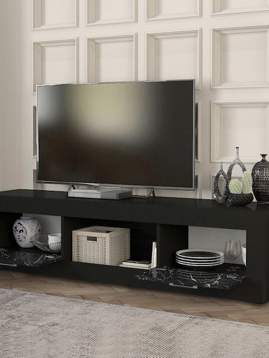 TV-Ständer Davin Schwarz - Schwarz-marmorierter Effekt M180xT40xH47cm
