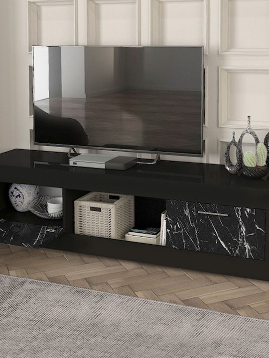 TV-Ständer Davin Schwarz - Schwarz-marmorierter Effekt M180xT40xH47cm