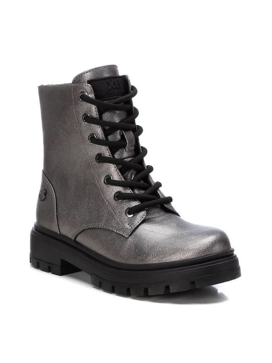 Xti Kids PU Leather Military Boots with Lace Gray