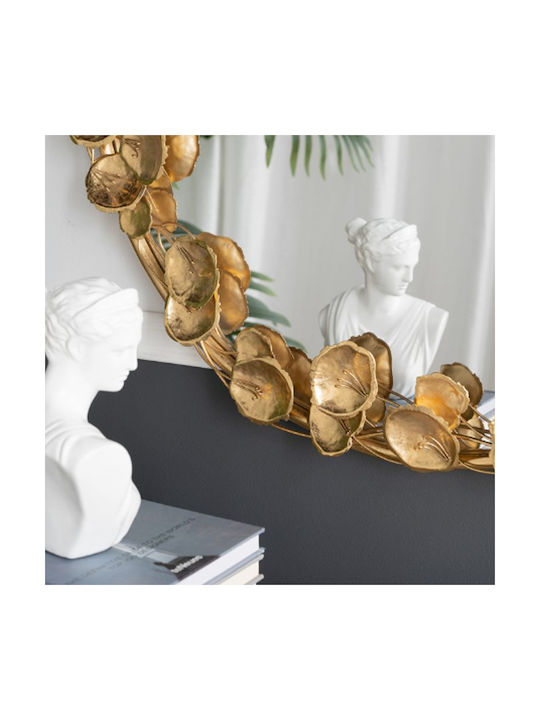 Artekko Leaf Wall Mirror with Gold Metallic Frame Diameter 90cm 1pcs