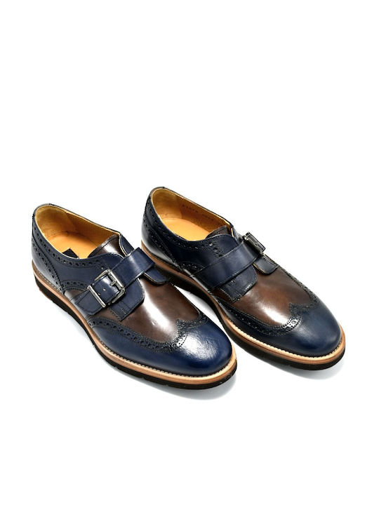 Paco Milan Men's Leather Monk Shoes Blue