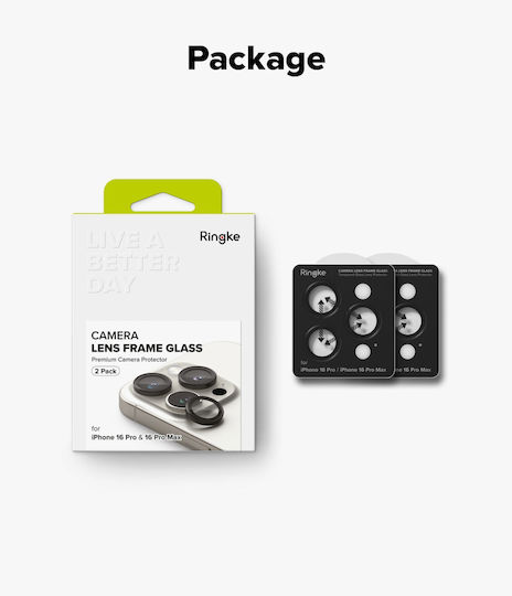 Ringke Frame Protector Kameraschutz Gehärtetes Glas Black für das iPhone 16 Pro, iPhone 16 Pro Max