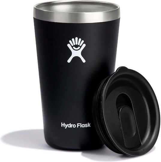 Hydro Flask Tumbler Ποτήρι Θερμός Ανοξείδωτο BPA Free 473ml Black με Καλαμάκι