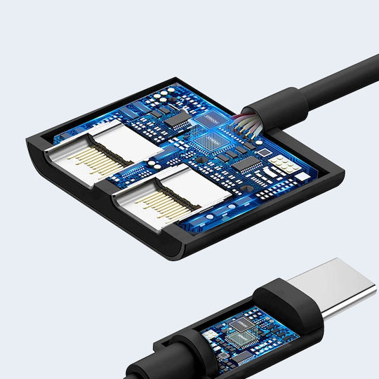 Adaptor USB-C Masculin la Dublu USB-C Feminin Audio și Încărcare Compact Negru