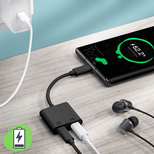 Adaptor USB-C Masculin la Dublu USB-C Feminin Audio și Încărcare Compact Negru