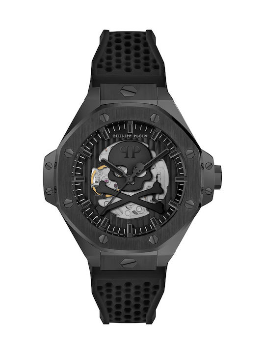 Philipp Plein Skeleton Watch Battery with Black Rubber Strap