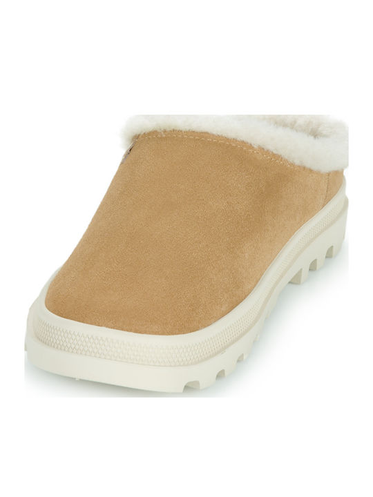 Damen Hausschuhe Braune Leder Clogs