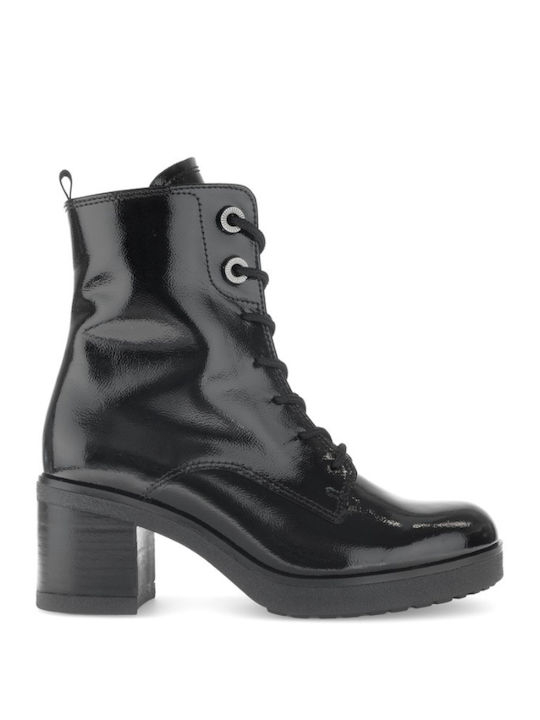 Leather Women's Ankle Boots with Medium Heel Black