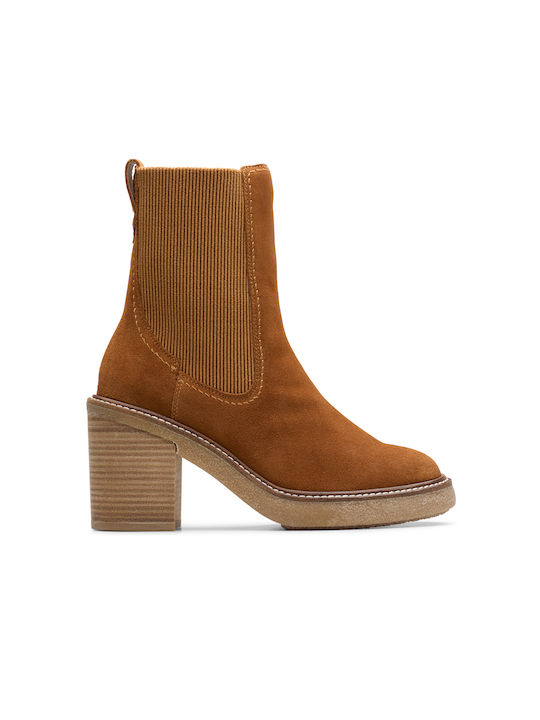 Clarks Top Mid Suede Γυναικεία Μποτάκια Καφέ