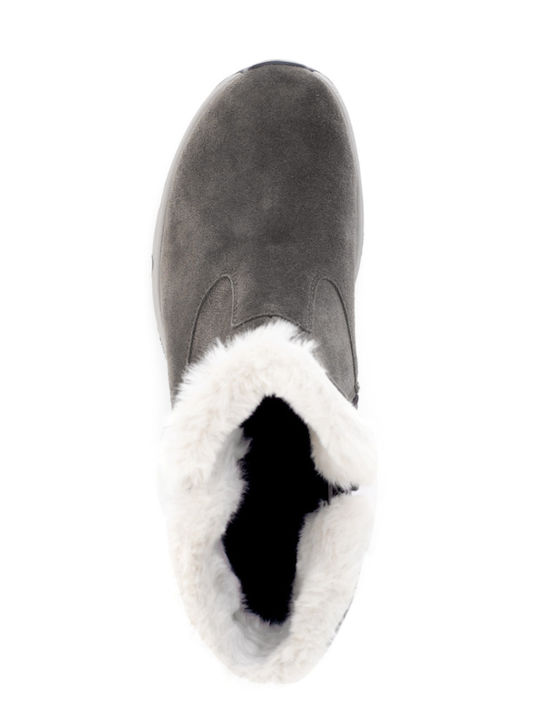 Leather Women's Ankle Boots Platform & Fur Gray